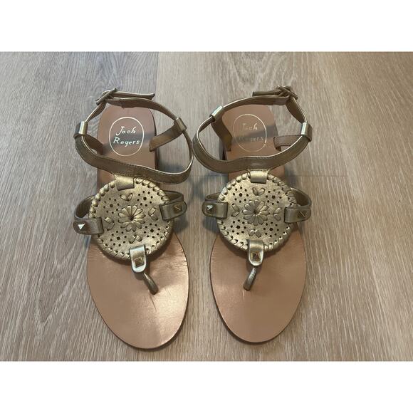 Jack Rodgers Gretchen Gold Block Heel Sandals Size 6.5 / 7 Boho Beach - Picture 2 of 8